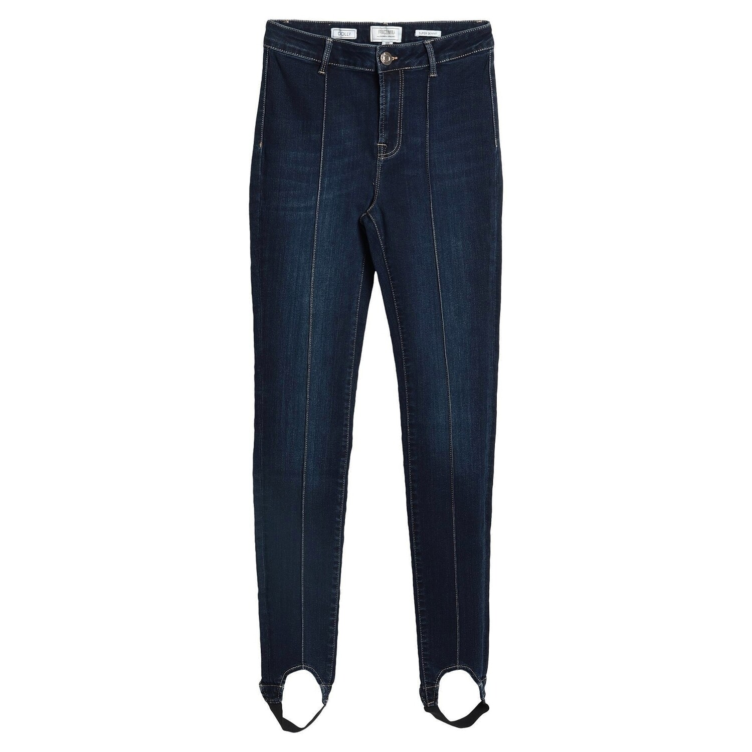 Women’s dark blue high-waisted jeans, slim fit with foot strap, Fracomina brand
