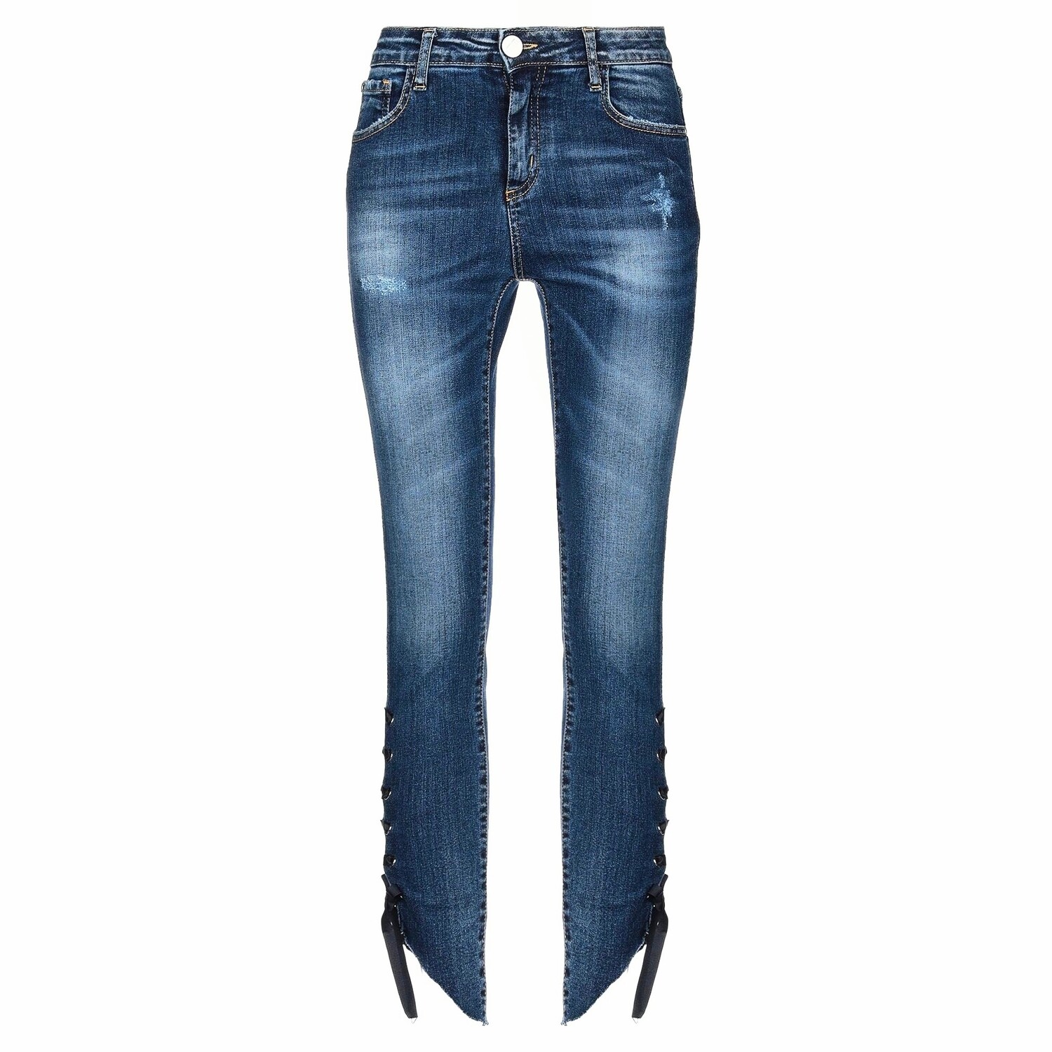 Women&#39;s Dark Blue Cropped Skinny Jeans with Laces – 26 &amp; 28