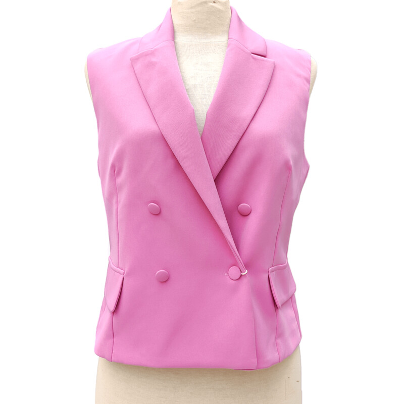Women&#39;s Sleeveless Pink Crossed Blazer Vest