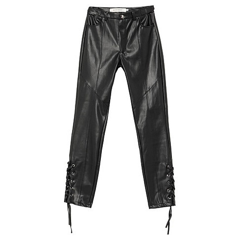 Women&#39;s Faux Leather Slim Pants in Black with Laces