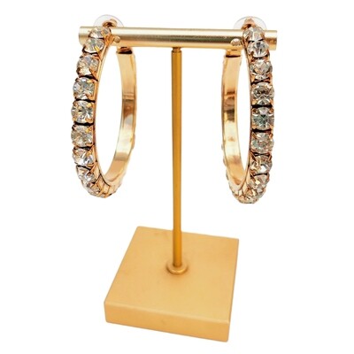 Golden hoop earrings for women with large rhinestones