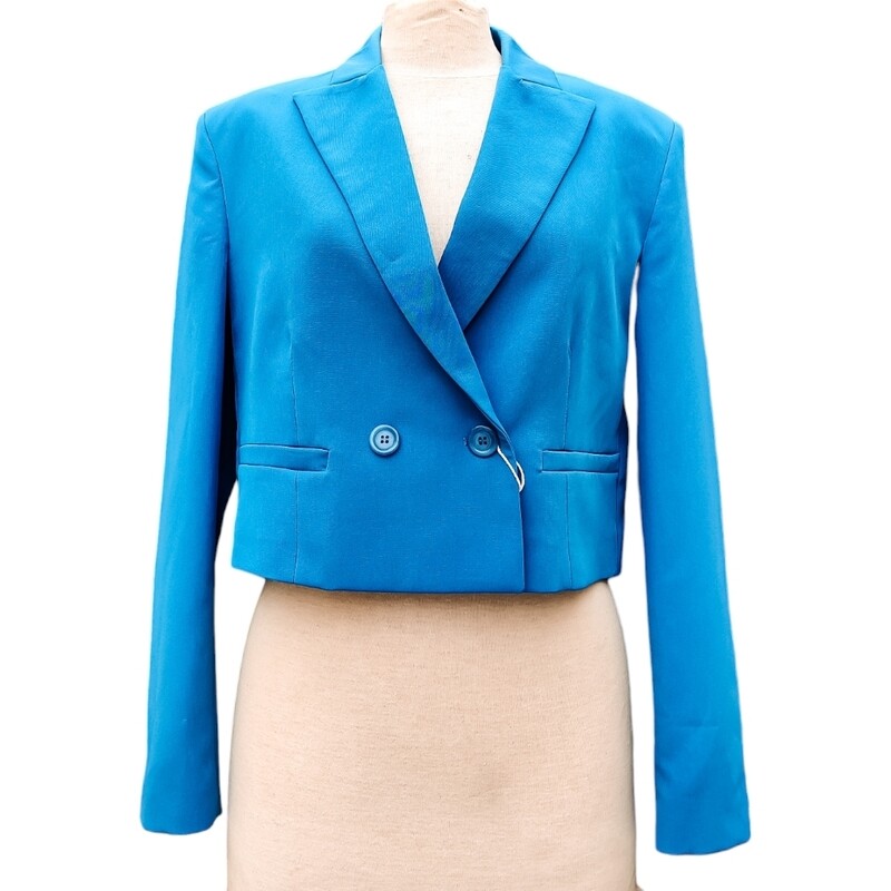 Women’s Double-Breasted Blue Blazer, Short and Elegant