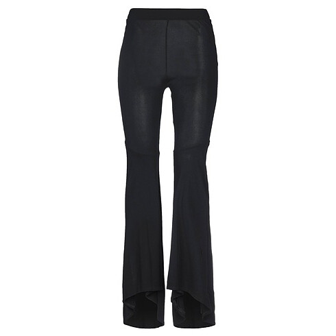 Women&#39;s black flared leggings with asymmetrical ruffle at the hem