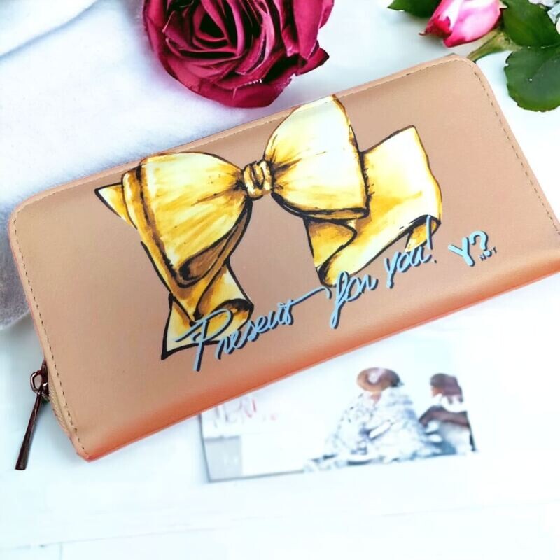 Beige Women&#39;s Wallet - Faux Leather with Decorative Bow
