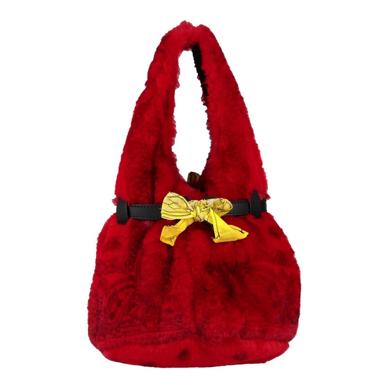 Red faux fur women&#39;s pouch bag