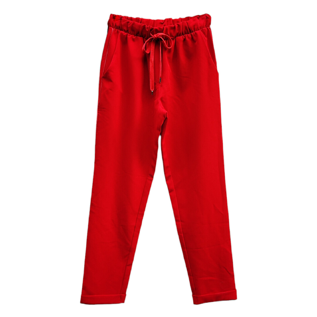 Women&#39;s Red High-Waisted Pants - Chic Sporty Style with Stripes