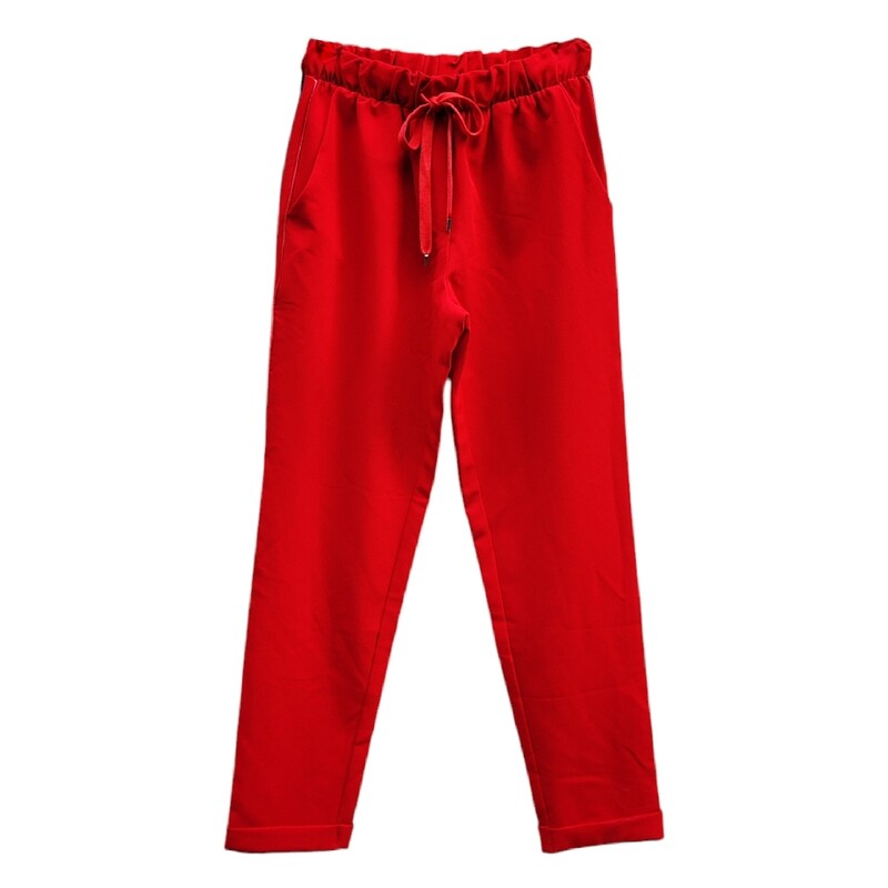 Women&#39;s Red High-Waisted Pants - Chic Sporty Style with Stripes