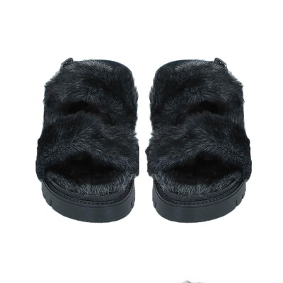 Sandale en fourrure noire Genève