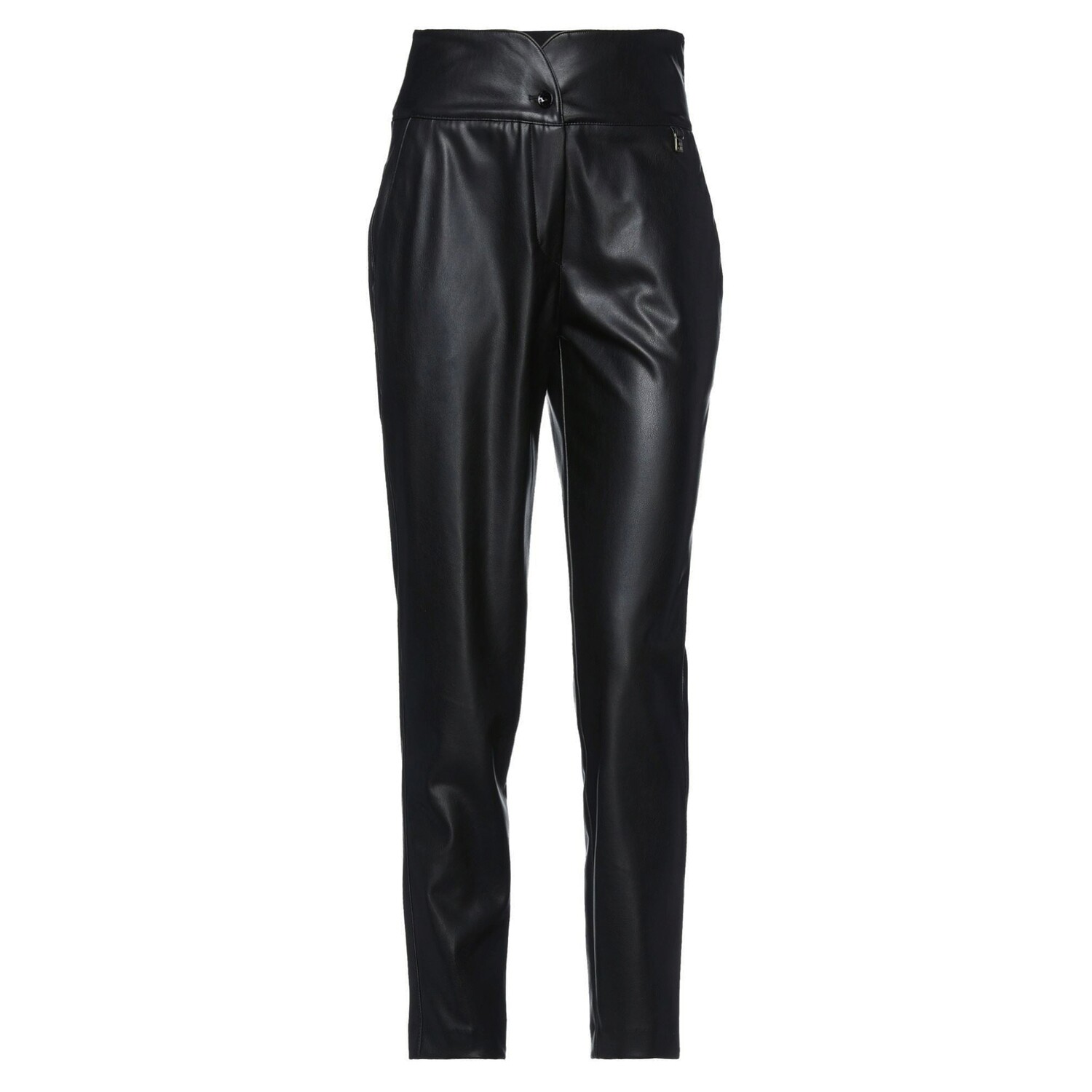 Women&#39;s Elegant Black Faux Leather Very High-Waisted Slim Pants