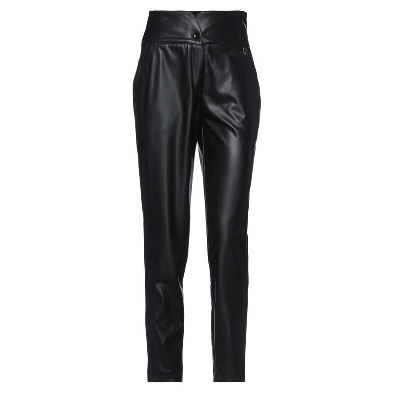 Women&#39;s Elegant Black Faux Leather Very High-Waisted Slim Pants