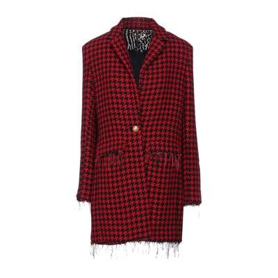 Veste longue en tweed pour femme, rouge avec motif pied de poule, idéale pour l&#39;automne/hiver
