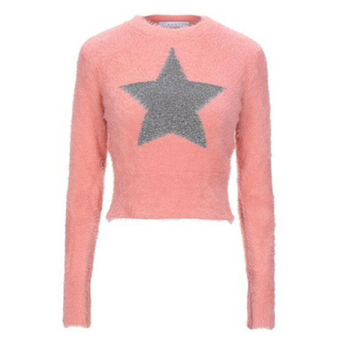 Pull Femme en Fourrure Rose Poudré avec Étoile Argentée