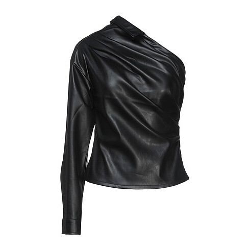 Asymmetrical One-Sleeve Long Black Chic Faux Leather Top - Nakd