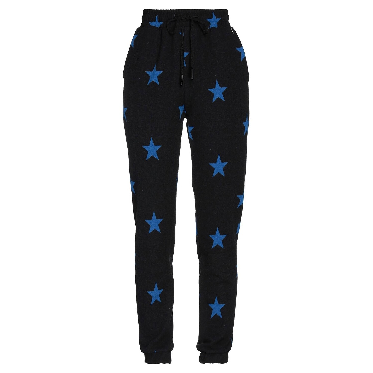 Jogging hiver femme en polaire noir, étoiles bleues, taille haute, cordon ajustable, poches pratiques
