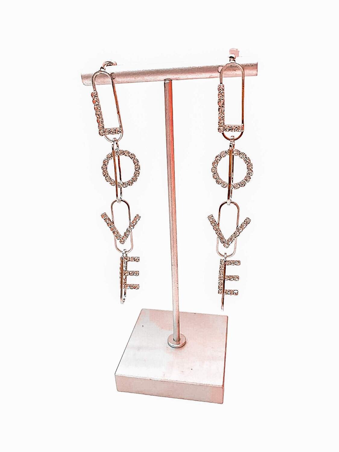 Silver Rhinestone Dangling Earring for Women in the Shape of the Letter &quot;Love&quot;