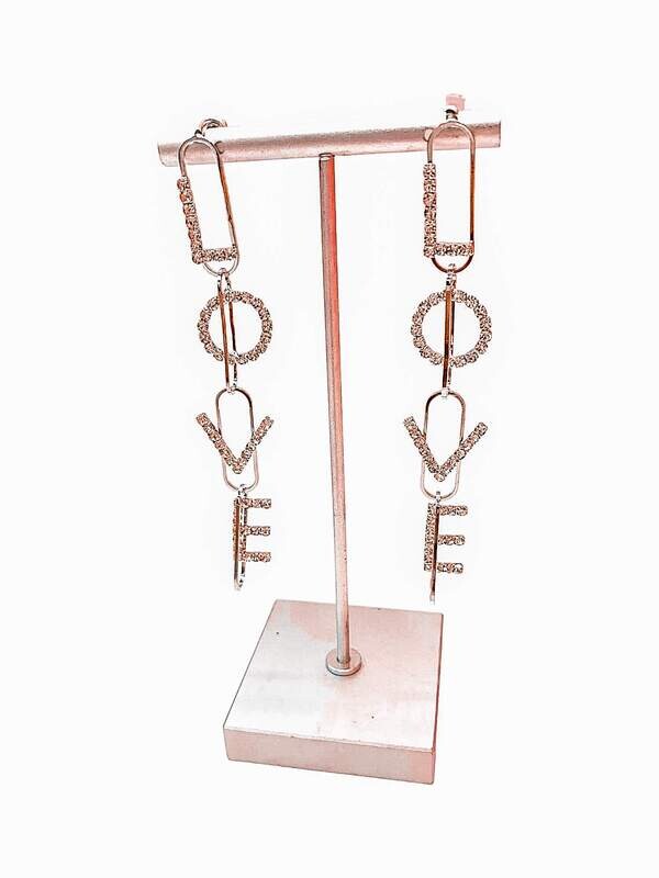Silver Rhinestone Dangling Earring for Women in the Shape of the Letter &quot;Love&quot;