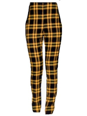 Pantalón Mujer Slim de Lana en Tartán Negro y Amarillo