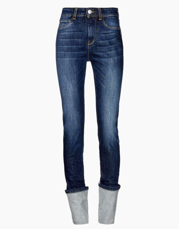 Jean with High Cuffs Dark Blue Slim Women&#39;s