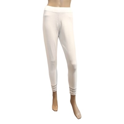 White women&#39;s leggings with silver Pinko logo at the ankles