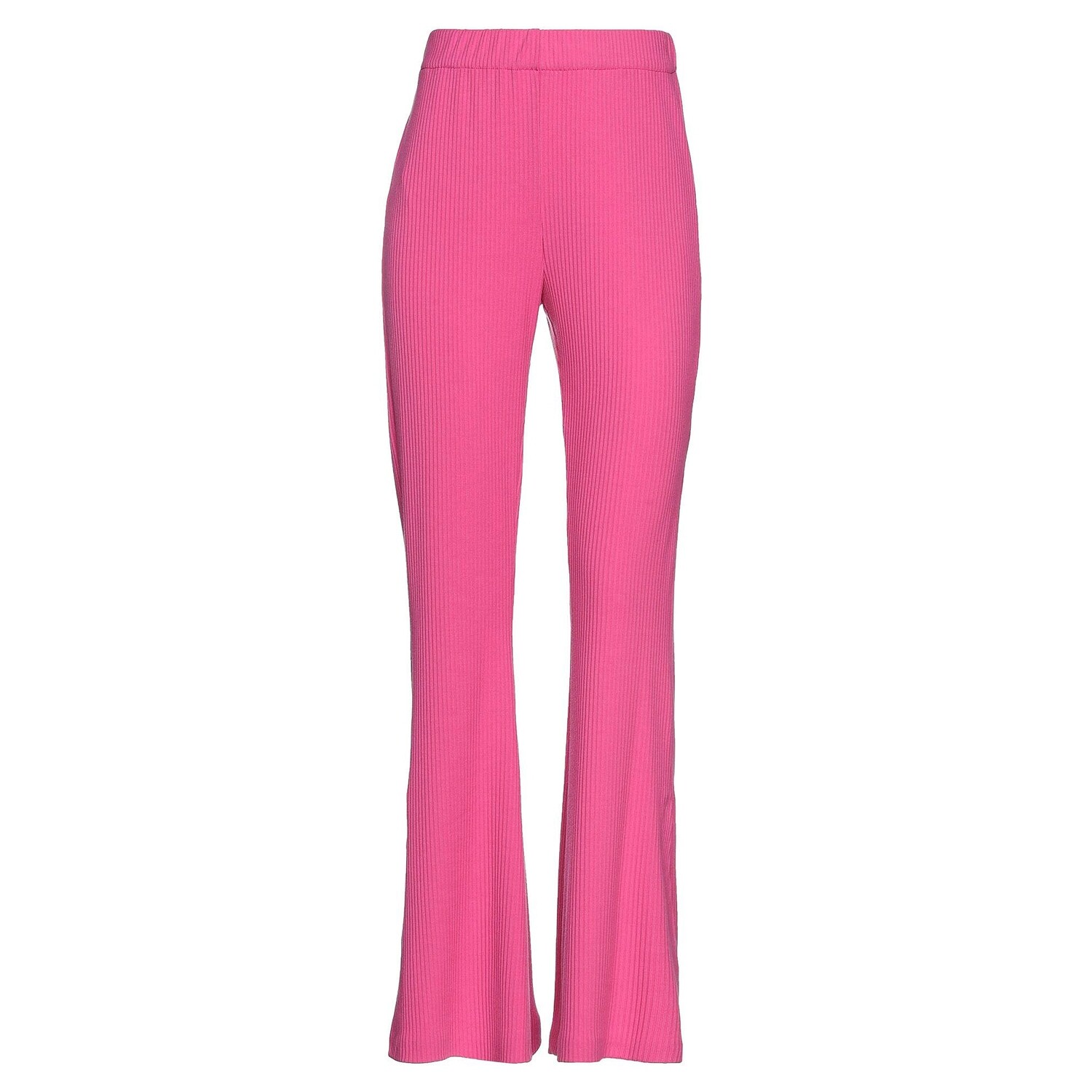 Women&#39;s pink ribbed knit pants with elastic waistband and slit at the leg bottom