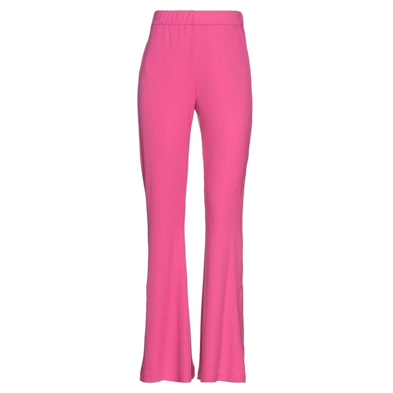 Women&#39;s pink ribbed knit pants with elastic waistband and slit at the leg bottom