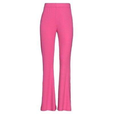Women&#39;s pink ribbed knit pants with elastic waistband and slit at the leg bottom