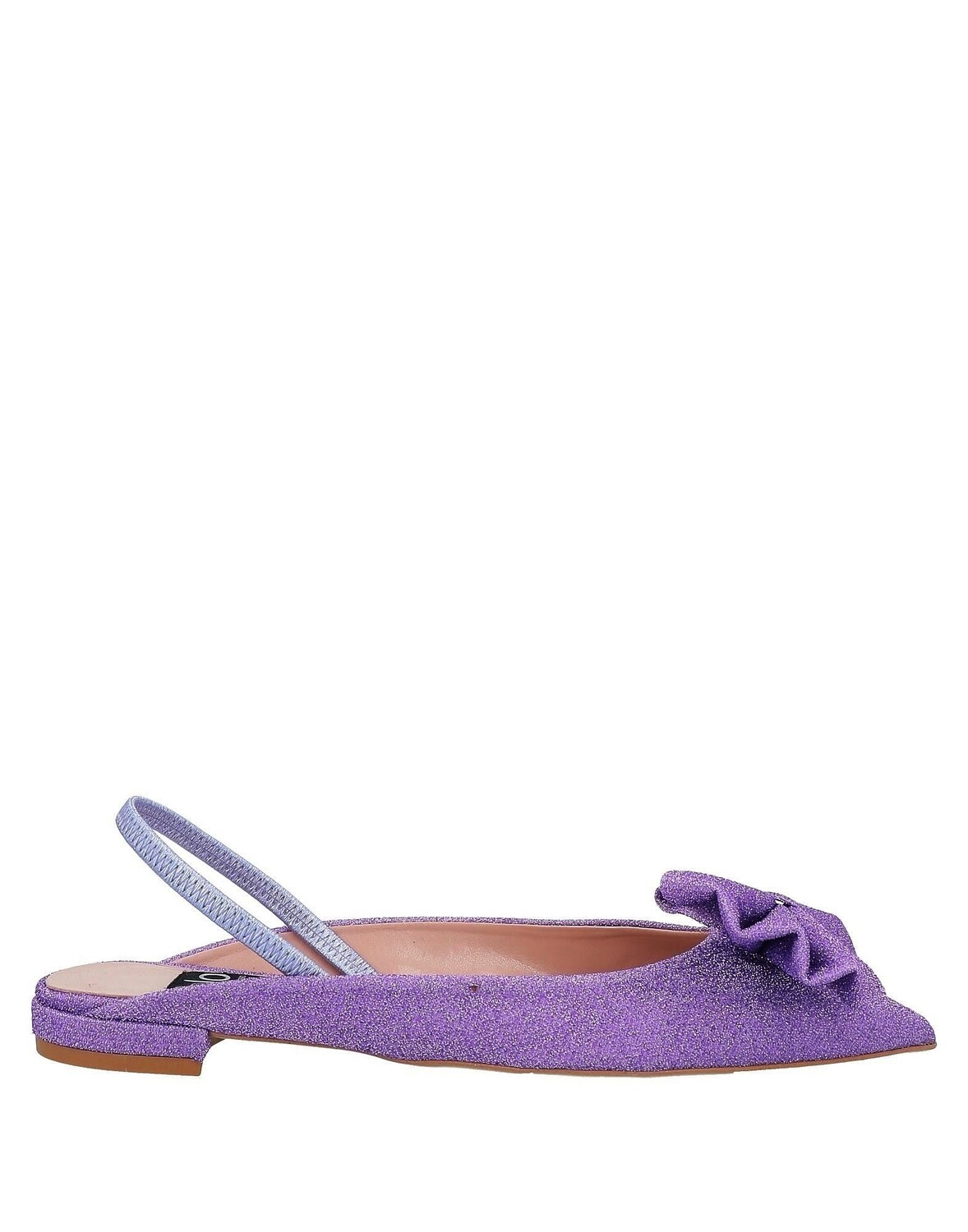 Purple glitter ballet flats for women, flat heel, pointed toe, open at the back