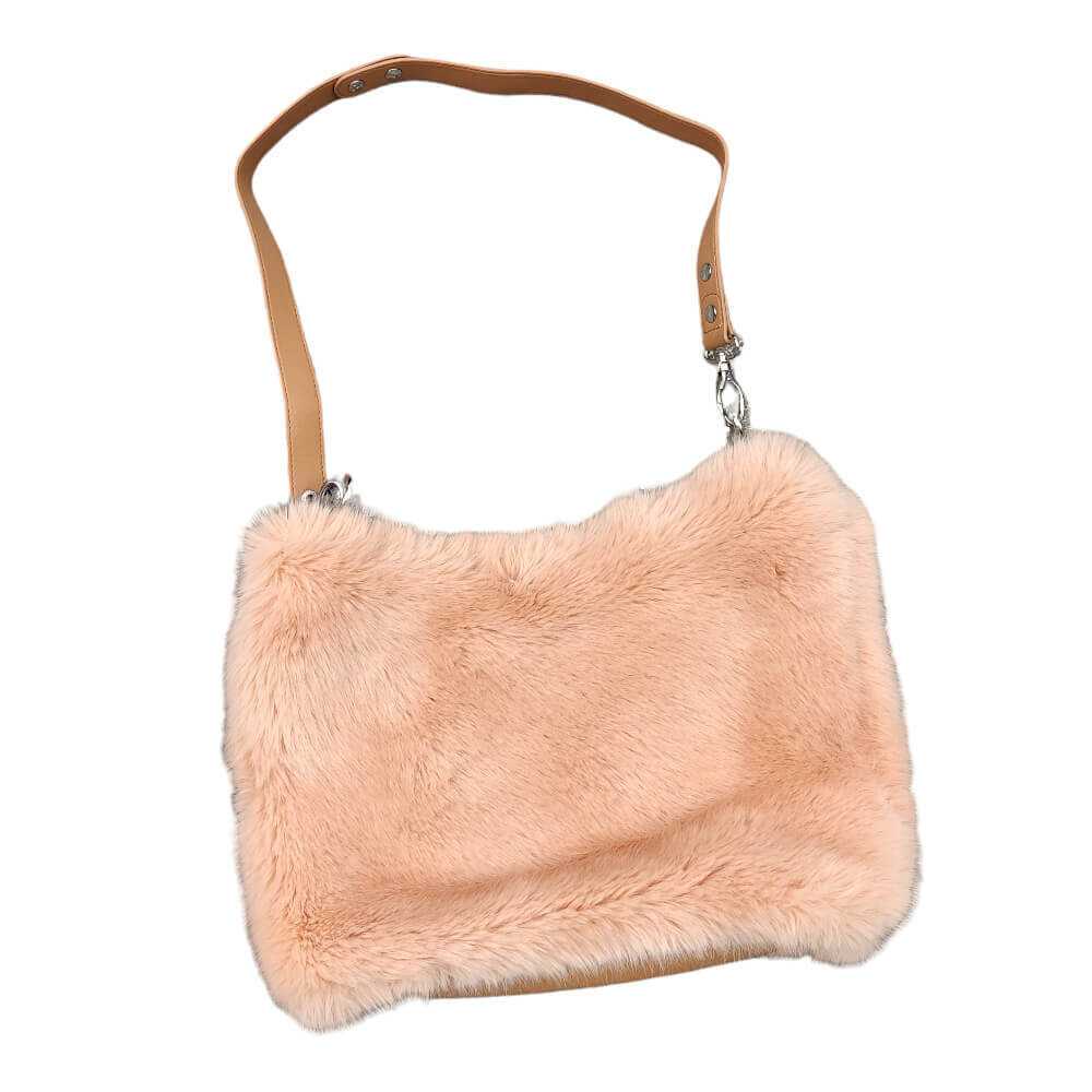 Sac Pinko Fausse Fourrure Pêche - Élégance Responsable, Doublure Coton Noir, Bandoulière Cuir Vegan. Dimensions: 30x33x10 cm. Shoppingirl.