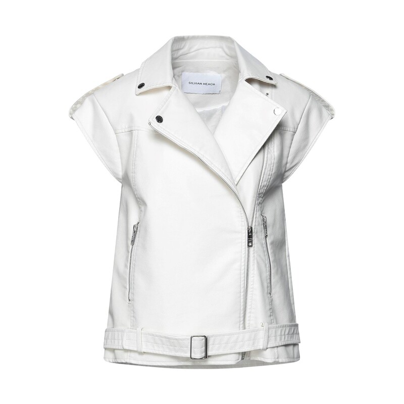 White Sleeveless Oversized Leather Perfecto for Women