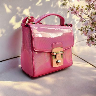 Petit sac à bandoulière cuir irisé rose