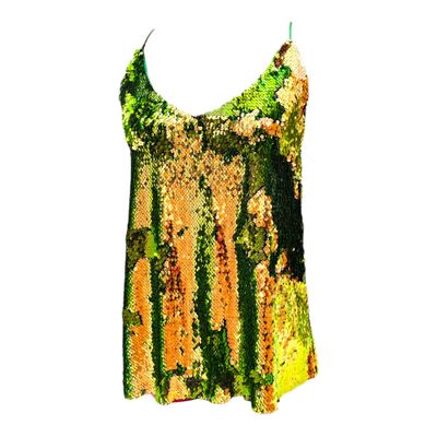 Gold &amp; Green Sequin Top for Women - Thin Straps and V-Neck