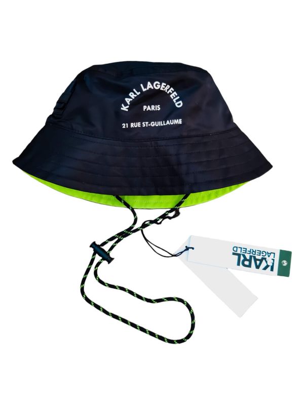 Bucket Hat - Reversible - Black and Fluo Green Cotton