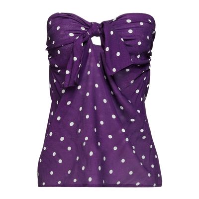 Purple Bustier Top with White Polka Dots for Women - Tied at the Front