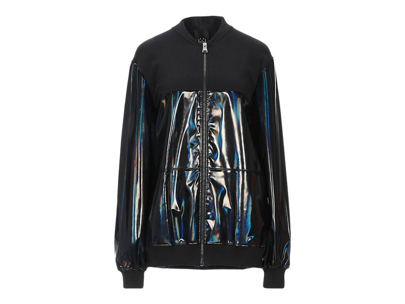 Women’s black vinyl bomber jacket – iridescent finish – size S/M