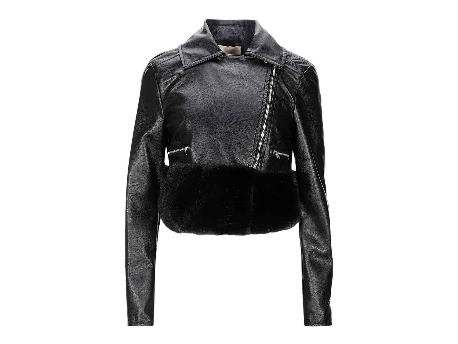 Chaqueta Perfecto Mujer de Cuero Vegano Negro con Bordes de Piel