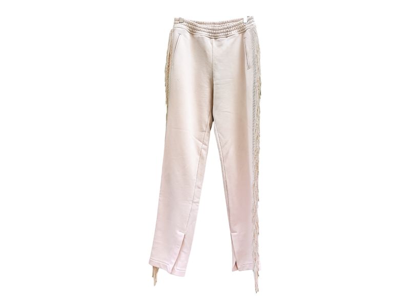 Beige Cotton Jogging Pants with Twisted Fringe