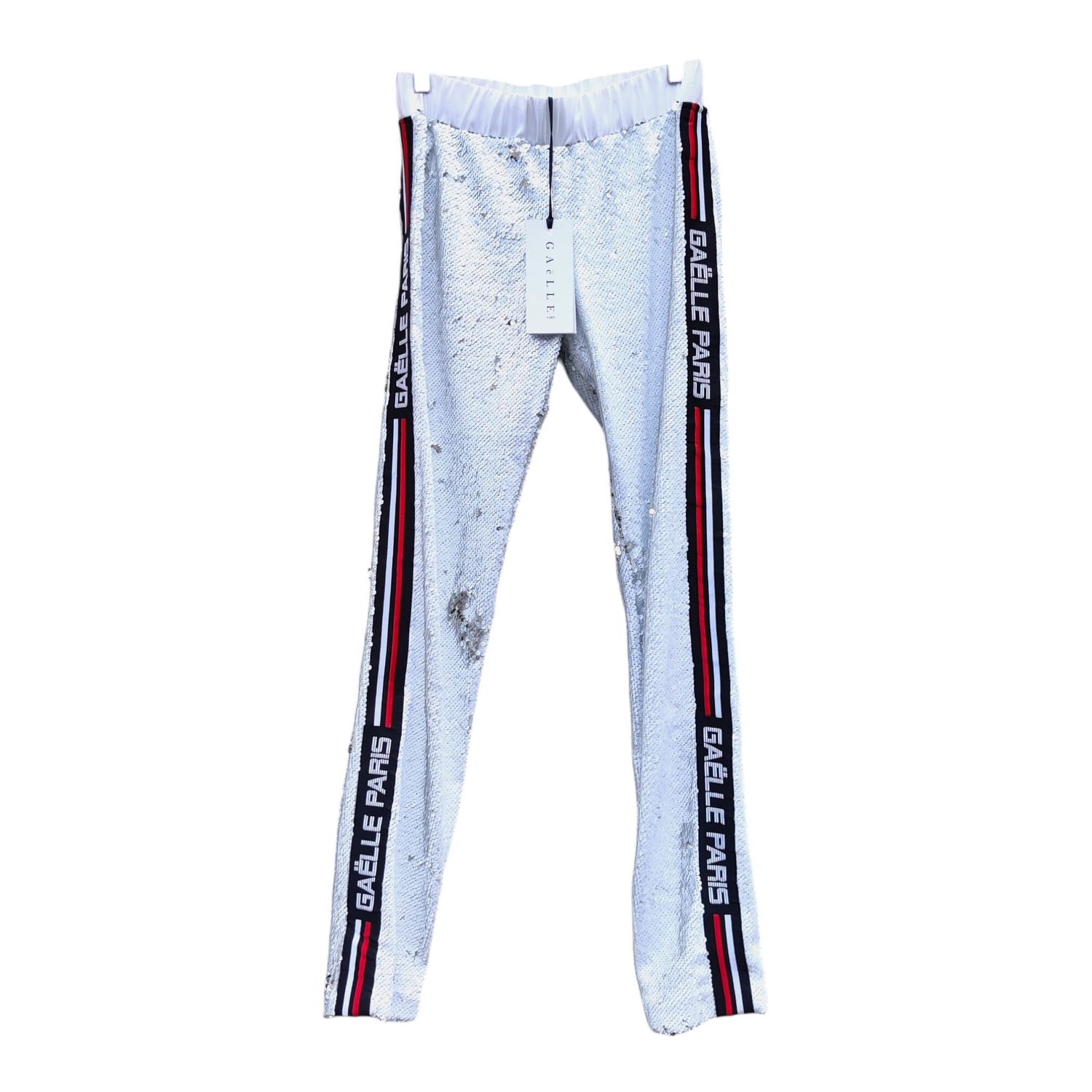 Women’s Sequin Jogger Pants White - Side Stripes