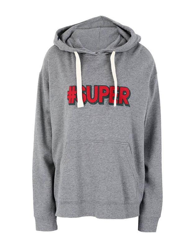 Sweat à capuche gris femme message rouge #SUPER de Sun68 avec poche kangourou
