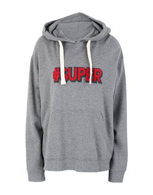 Sweat à capuche gris femme message rouge #SUPER de Sun68 avec poche kangourou