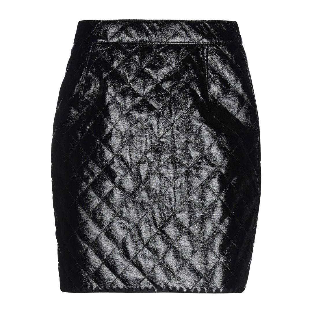 Jupe Courte Droite Cuir Matelassé Noir - Femme