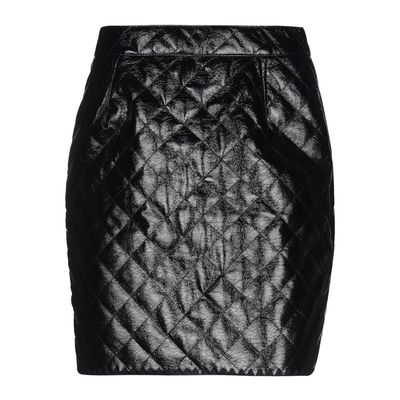 Jupe Courte Droite Cuir Matelassé Noir - Femme