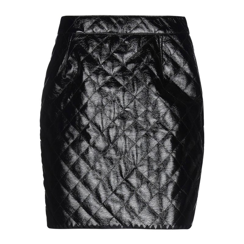 Short Straight Black Quilted Leather Skirt - Women