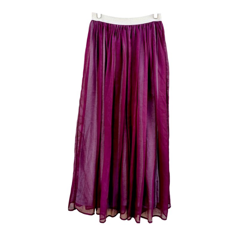 Burgundy transparent long skirt, lurex elastic waist, fluid