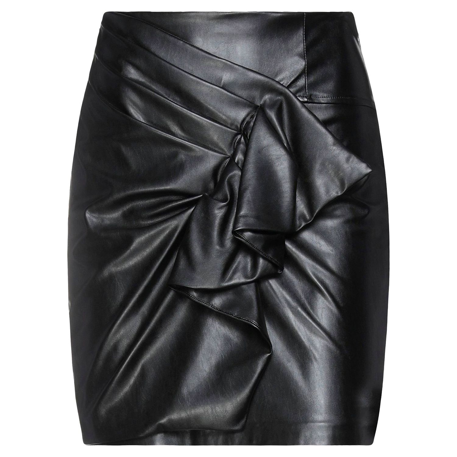 Draped Black Leather Bodycon Skirt - Women