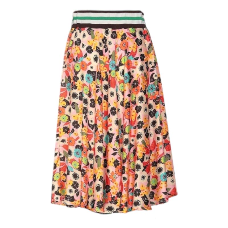 Long Orange Satin Floral Skirt - Women