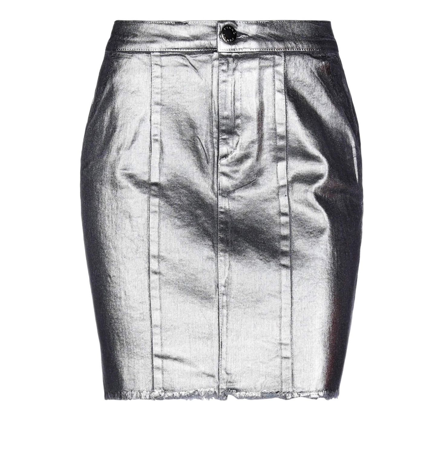 Silver Straight Metallic Denim Skirt - Women - Pinko