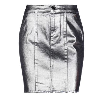 Silberner gerader Jeansrock in Metallic-Optik – Damen – Pinko