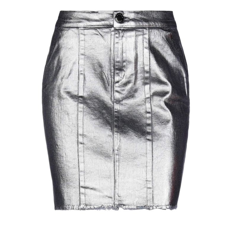 Silver Straight Metallic Denim Skirt - Women - Pinko