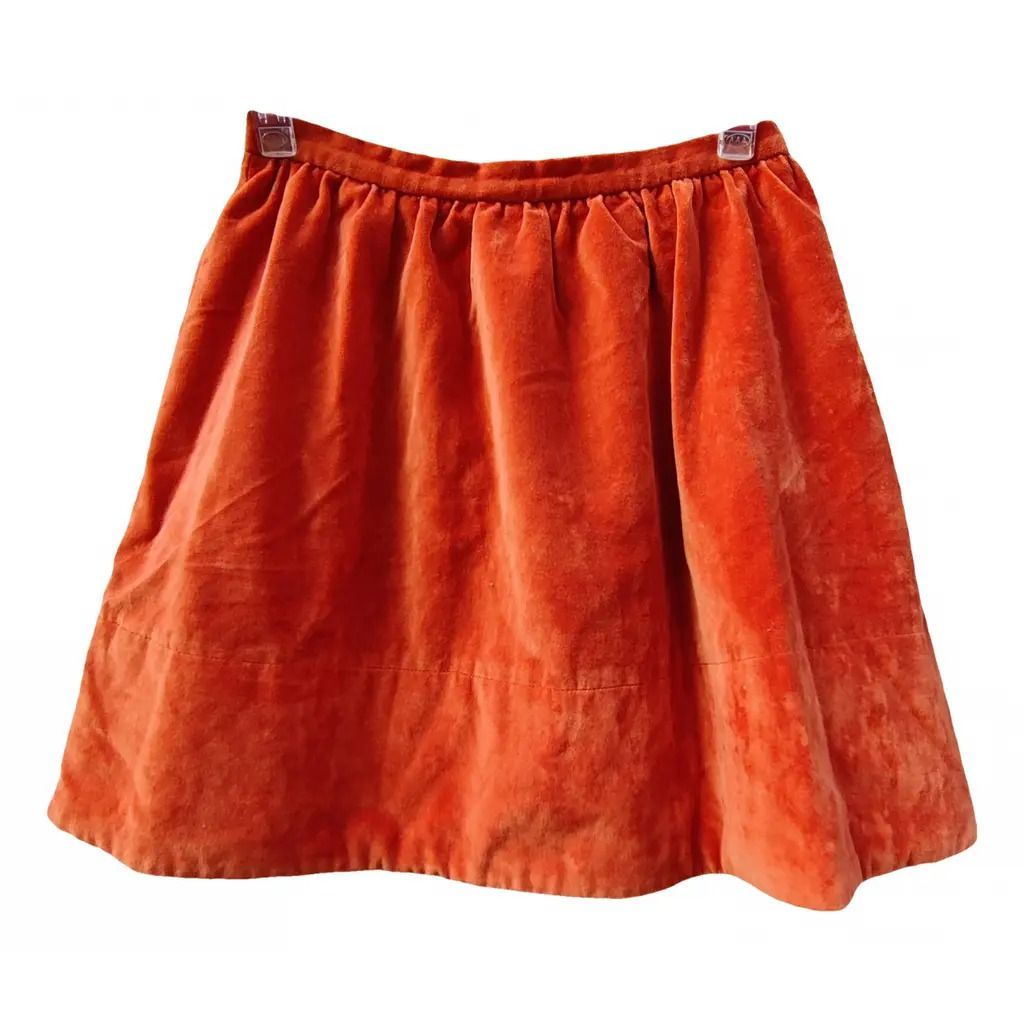 Jupe orange femme courte évasée en velours - vintage Kenzo