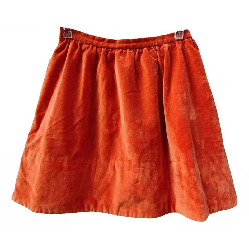 Jupe orange femme courte évasée en velours - vintage Kenzo